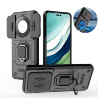 Shockproof Armor Slide Camera Lens Protect Phone Case For Huawei Mate 60 Mate60 Pro Magnetic Ring Holder Cover