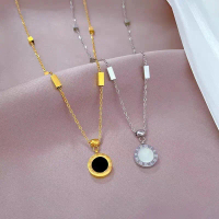 Aksesoris Kalung Wanita Tabung Liontin Bulat Putih Elegan Titanium