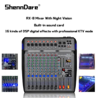 RX8 Mixer Audio Professional With Night Vision 8 Channel 48V Phantom Power Sound Card Mixing Console 16 Kinds Of DSP Effects