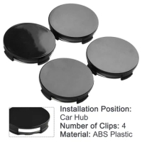 4pcs Car Wheel Center Cap Hub Cap Universal 65mm Dia ABS Plastic Black Center Cover Replacement Accessories