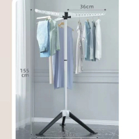 多功能衣帽架 晾衣架 簡約掛衣櫃 曬衣架【黑白】金屬款-免安裝摺疊-三翅防風-可升降 【大】