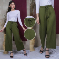 CELANA PANJANG WANITA BIG SIZE CELANA KULOT PLISKET LIDI SPAN PANJANG PINGGANG TALI SERUT PREMIUM JU