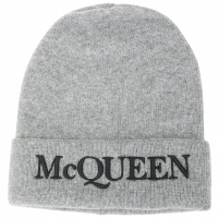 Alexander McQueen 立體刺繡字母反褶喀什米爾羊毛帽(灰色)