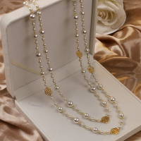 韓國氣質高級感長款珍珠項鏈女時尚小香風多層鏤空玫瑰花毛衣鏈潮