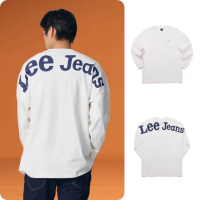 【Lee 官方旗艦】男裝 長袖T恤 / 肩部Lee Jeans印花 奶霜白 季節性版型(LB309001005)