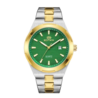 Luxurious Circle Design Quartz Wristwatches Men Golden Stainless Steel Watch Date/Week Functions Luxury Diver's Clock Man