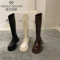 Bốt Dài Đế Xuồng, Pierre Shishen, Màu Trắng, Giày Nữ, Hàng Mới Về 2022, Boot Martin, Bốt Biker Dài M