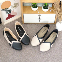 AMEWA Elora Sepatu Flatshoes Wanita Casual Slip On Anti Slip Hitam Krem