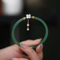 Korean Fashion Natural Jade Flower Bangles for Women Charm Chinese Antique Bracelet Glass Bracelet Wedding Jewelry Pulsera Mujer