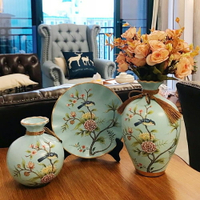 美式陶瓷花瓶三件套擺件歐式餐桌干花瓶酒柜裝飾品