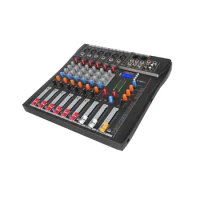 6 Channels Audio Mixer DJ Mixer US Adapter for Recording DJ Stage Durable for Live Studio Stereo 48V Phantom Power Professional