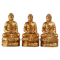Ceramic ornaments, golden three treasures Buddha sitting statue, Buddha statue, home