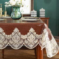 美式高級質感油蠟皮革餐桌布長方形圓防水油蕾絲桌墊北歐ins茶幾