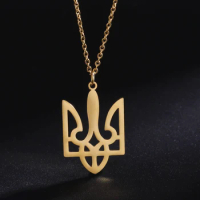 National Symbols Of Ukraine Pendant Necklace For Men Women Stainless Steel Tryzub Trident Solidarity Jewelry Gift