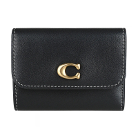 【COACH】COACH 金字C金屬LOGO皮革三折扣式短夾(黑)