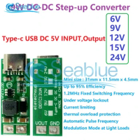 9W Mini Type-C USB DC 5V to 6V 9V 12V 15V 24V DC DC Boost Converter Step-up Module PWM PFM Voltage Regulator Board