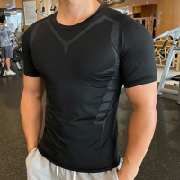 Compression Breathable Short Sleeve Men Running Fitness Tshirt elastic Quick Dry Sports Bodybuilding exercise Training Shirts
