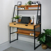 【Boyd 寶德家居】辦公書桌帶書架含抽屜 100CM D00410(電腦桌 辦公桌 工作桌 抽屜櫃 桌上置物櫃 學生書桌)