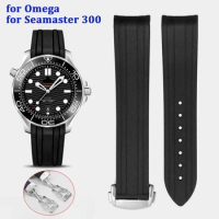 20mm Curved End Rubber Silicone Watchband for Omega for Seamaster 300 Waterproof Wristbelt Men Women Bracelet Watch Accessories