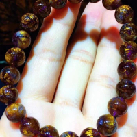 Natural Cacoxenite Auralite 23 Purple Flower Rutilated Quartz Bracelet 8.8mm Clear Round Beads Bangle Women Men AAAAAA