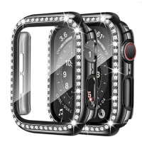 Glass+Watch Cover for Apple Watch 49mm 45mm 44mm 41mm 38mm 40mm Bling Case Diamond Bumper Protector for iwatchSE 8 9 7 6 5 4 3 2