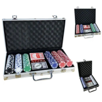 Poker Chip Set For Texas Holdem, Blackjack, Gambling With Carrying Case Cards Buttons And Dice Style Casino Chips