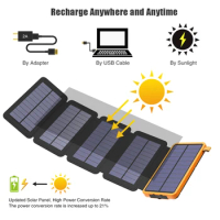 Solar Power Bank 20000mAh 5 Solar Panels Phone External Battery for iPhone 6 6s 7 8 plus X Xs Xr 11 12 13 14 Samsung Xiaomi etc.