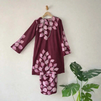Deep Burgundy Baju Kurung Korean crepe baju raya perempuan 2026 terbaru Kurung Murah Dan Cantik Kuru