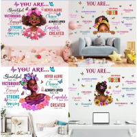 Nhãn dán tường sáng tạo với slogan truyền cảm hứng về cô gái hoạt hình, trang trí tường phòng khách 