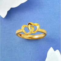 指環女士沙金雙愛心開口指環戒指黃銅鍍金開口可調節雙心戒指