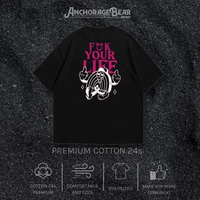 Anchorage Bear - Haagen F*ck Life Flock Tshirt Kaos Cotton 100% ( 16s ) - Black White L/XL