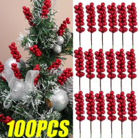 100/1PCS Mini Simulation Berries Christmas Artificial Berry Ornaments Xmas Party Gift Boxes Decoration DIY Wreath Decor Supplies
