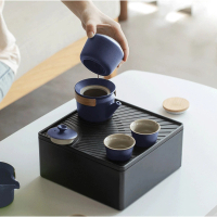 【Life shop】旅行茶具套組/藍色禪風(泡茶組 旅行泡茶 茶具 茶器套裝組)