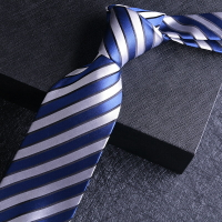 獵尚藍白條紋領帶真絲 桑蠶絲領帶 襯衫領帶正裝領帶會議領帶