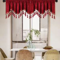 1PC Simple European Style Window Curtain Valance for Living Room，Rod Pocket，S-shaped Valance with Tassels for Window Decor