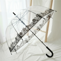 雨傘女 夏天復古城市玫瑰花黑邊透明傘半自動小清新長柄傘