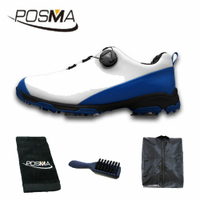 高爾夫球鞋 男士防水鞋子 pgm 旋轉鞋扣運動鞋   GSH090 白 藍  配POSMA鞋包 2合1清潔刷     高爾夫球毛巾