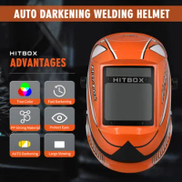HITBOX Welding Helmets ​Auto Darkening - Large Viewing Screen True Color Hood Solar Lithium DIN4/5