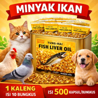 Minyak ikan 1 kaleng isi 10 bungkus (500butir/bungkus) berkualitas tinggi dengan kapsul bening dan b