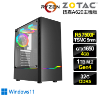 【NVIDIA】R5六核GeForce GTX 1650 Win11{皇國中校W}電競電腦(R5-7500F/技嘉A620/32G/1TB)