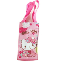 小禮堂 Hello Kitty 方形尼龍保冷水壺袋 保冷杯袋 環保杯袋 飲料杯袋 (粉 和服)