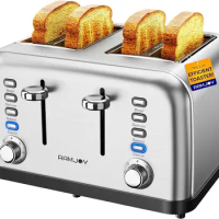 Toaster 4 Slice, Dual Independent Controls, Extra Wide Slot Toasters for Bagel, Bread, Waffles, 7 Shade Settings, 4 Main Functio