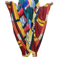 2021Winni New Multicolor Ramadan Eid Abaya Dubai Turkey Muslim Fashion Traditional Kuwait V-Neck Full Length Silk Kaftan Dress
