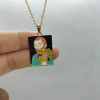 Yungqi Fashion Square Tag Necklaces Enamel Painting Pot Flower Character Pendent Necklace Collar Choker Women Girl Chain Jewelry