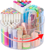 AUPSEN Acrylic Pen Holder for Desk Large 360-Degree Clear Rotate Pen Organizer with 6 Compartments C