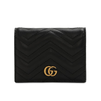 GUCCI 古馳 GG Marmont 經典金屬雙G 卡夾 皮夾 短夾 零錢包 黑色 466492