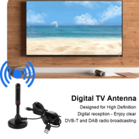 Portable TV Antenna 300cm Coax Cable HDTV Antenna DVB-T DVB-T2 DAB Indoor Outdoor Digital HD Freeview Aerial Plug and Play