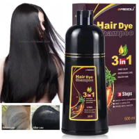 Instant Dye Shampoo 3 In 1 Black Hair Dye Covering White Hair Natural Herbal Shampoo Hair Dye Fast Hair Dye Cream 500ml
