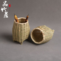 竹制品小竹簍筆筒竹編簍創意竹筒竹籃子收納籃收納筐 茶道收納桶