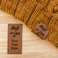 Custom Text Made with Love Faux Leather Sew In Tags for Knitting